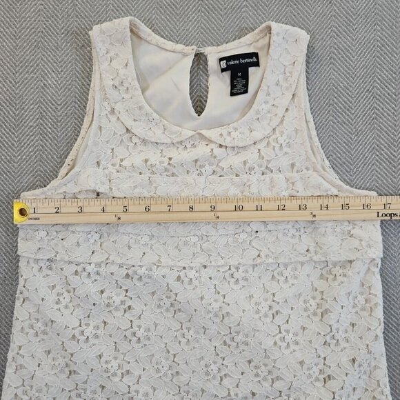 Valerie Bertinelli Ivory Floral Lace Overlay Top Women's Medium Peter Pan Collar - Picture 4 of 12